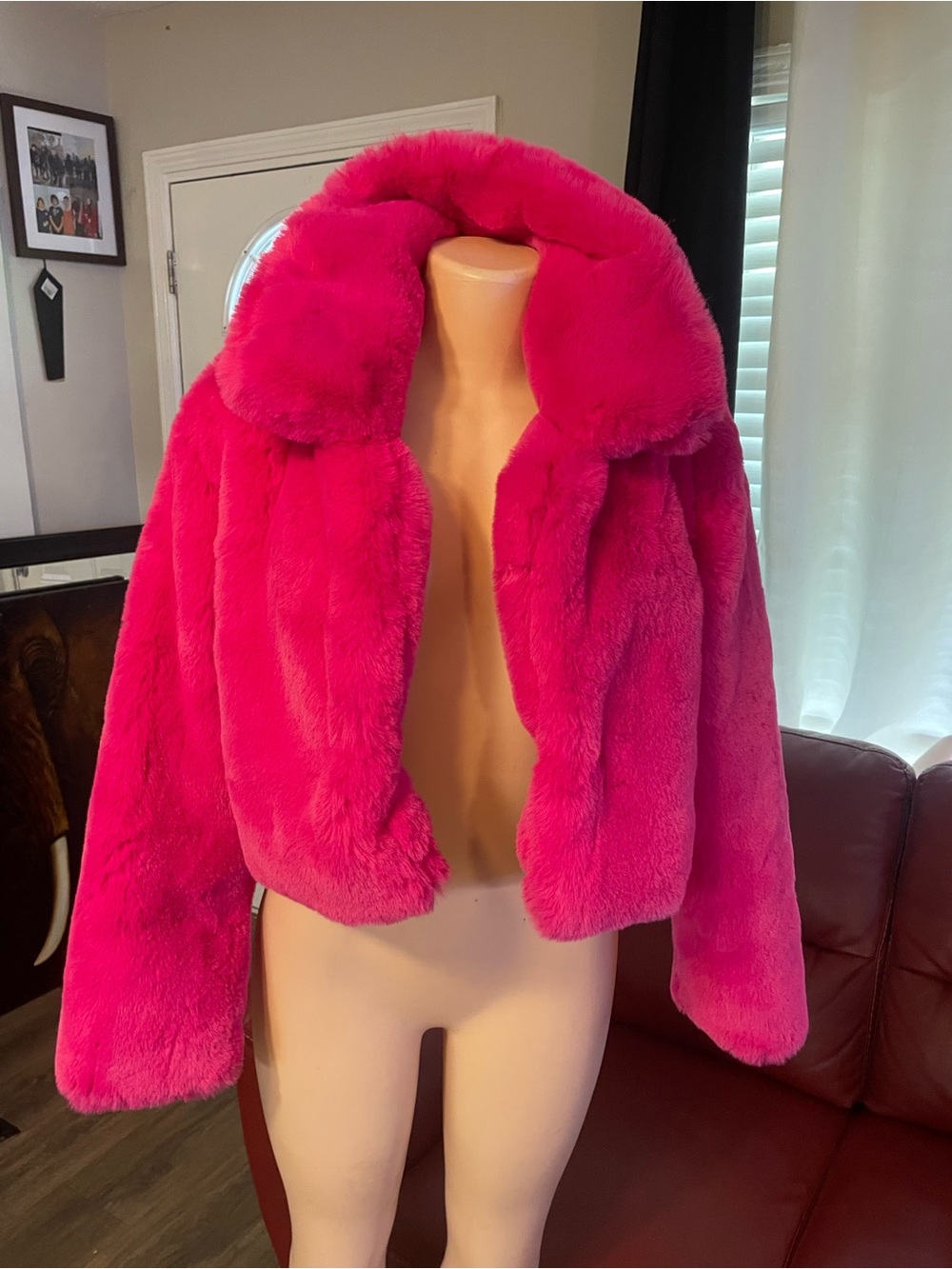 Faux Fur Cropped Jacket - Hot Pink Kaylee collection soft thugger coat y2k
